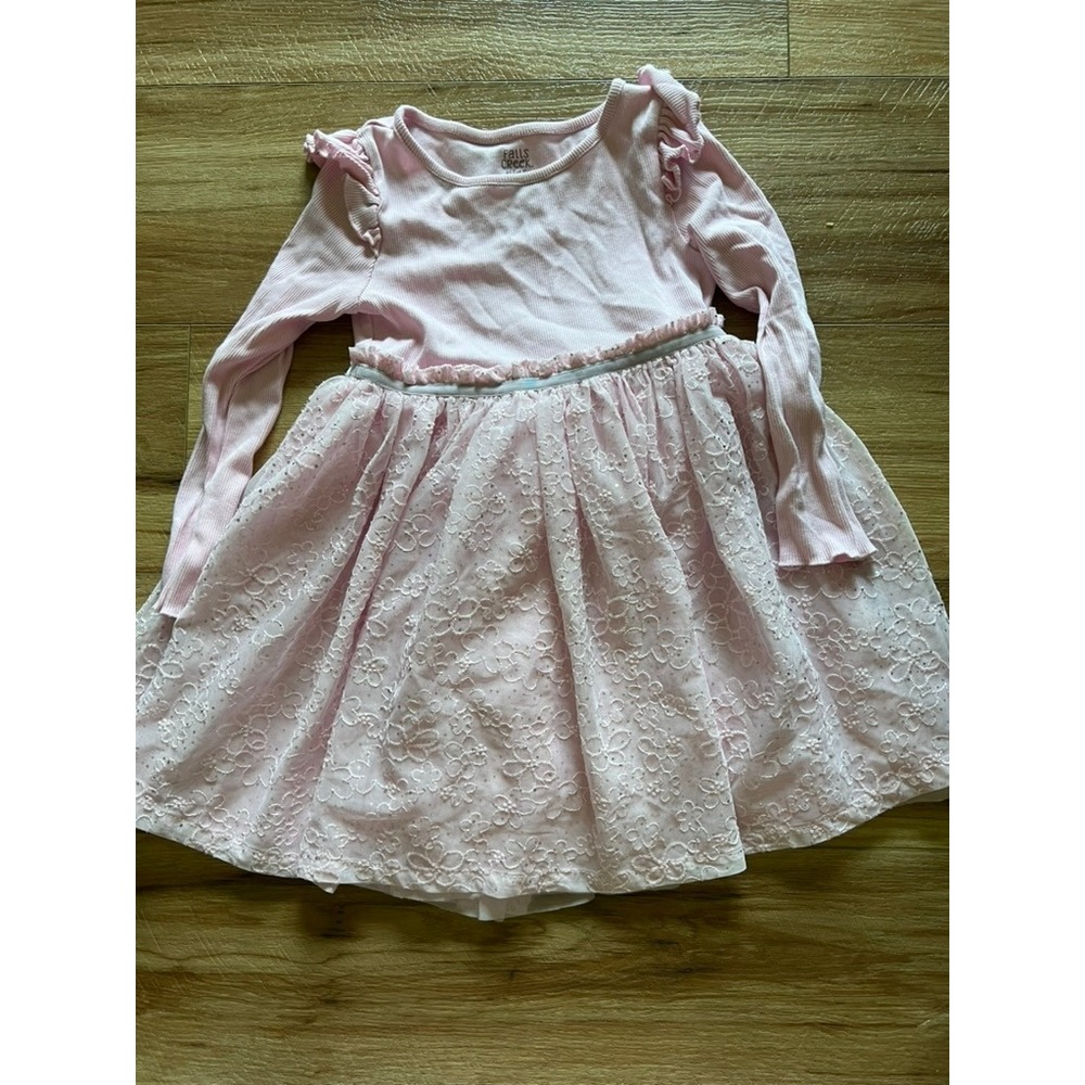 Falls Creek Kids Long Sleeve Dress 5T Pink Lace Ruffle Glitter Ribbed Knit